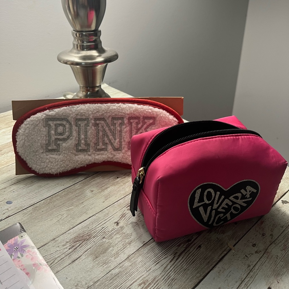 VS PINK mask and cosmetic bag